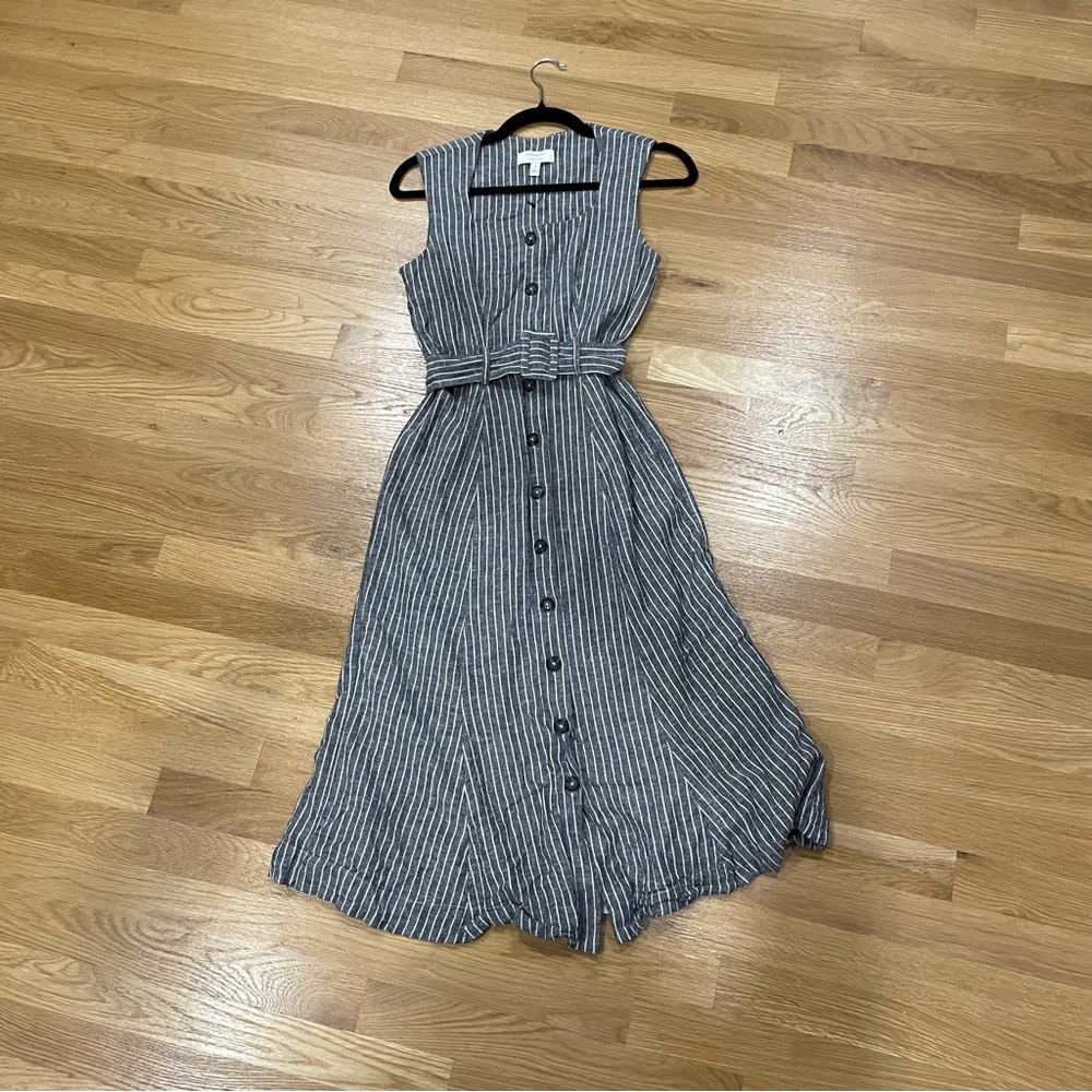Banana Republic Navy and White Striped Midi Dress; Square Neck; Flattering